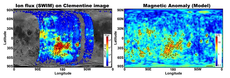 Comparison between the reflected proton flux and the magnetic anomaly distribution on the Moon